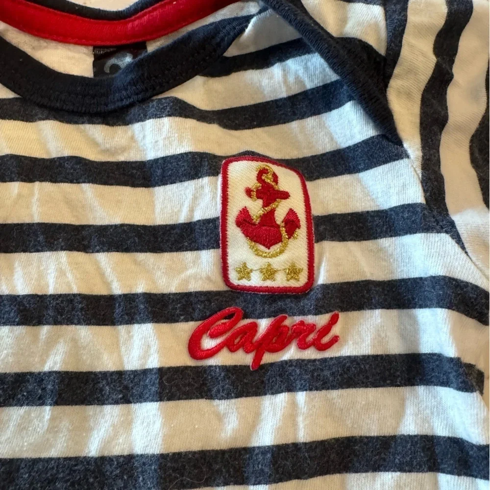6-12M Capri, Italy Striped Nautical Baby Onesie
